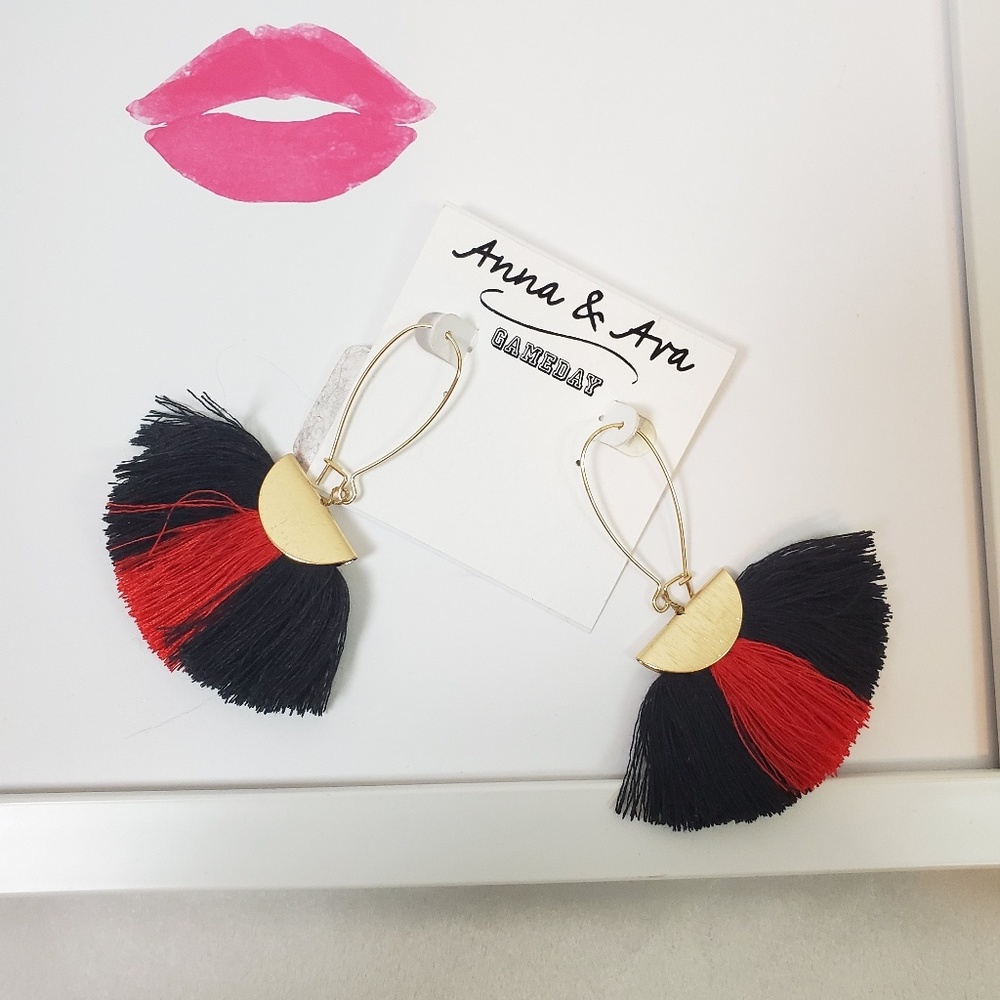 4for$25 Gameday Red Black Gold Tassel Earrings